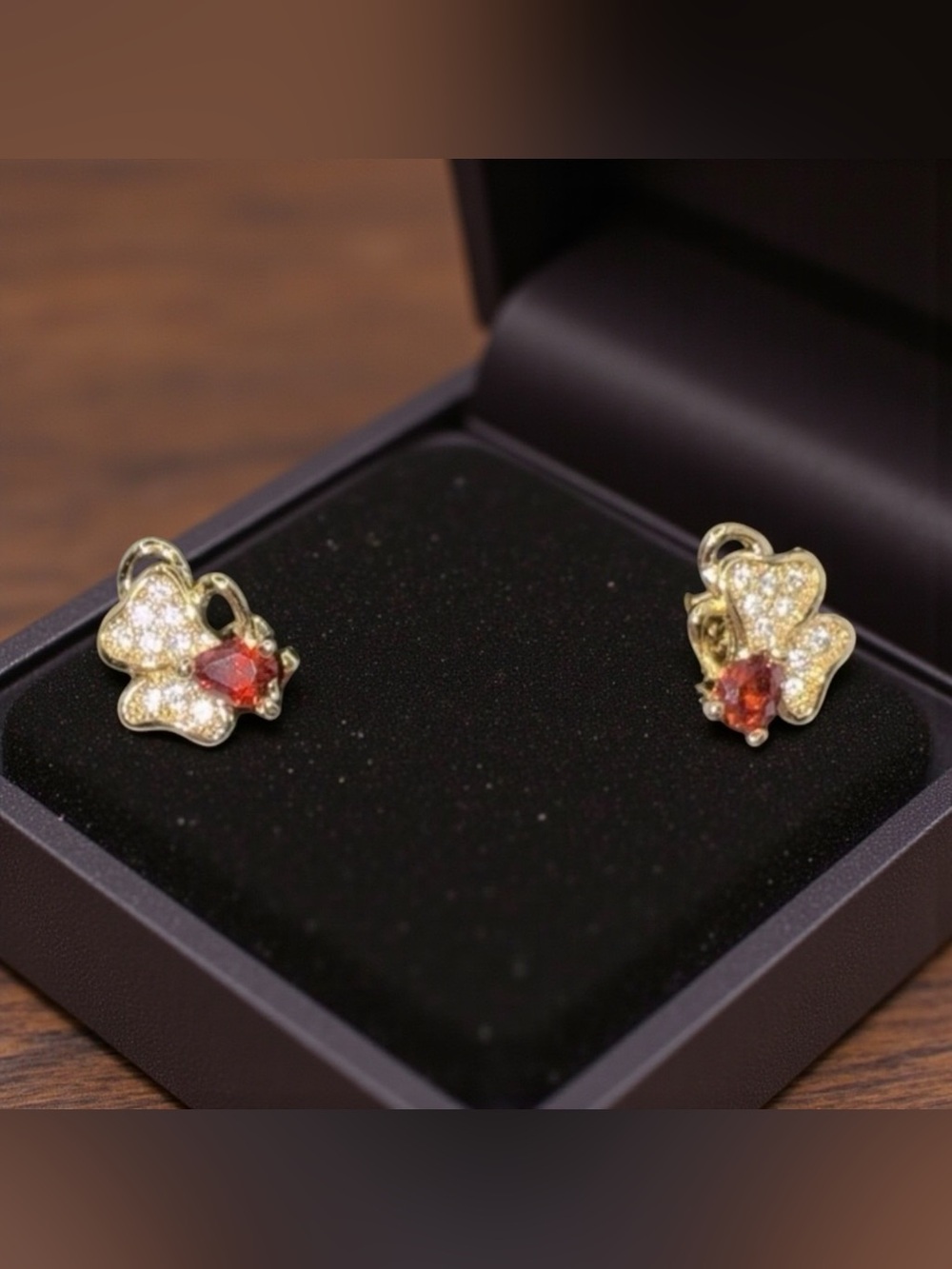 💛Gold-Tone Red & Pave’ CZ Butterfly Earrings/NIP💛